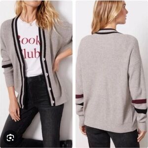 Evereve Astrid Varsity Cardigan Sweater XS Grey Blue
